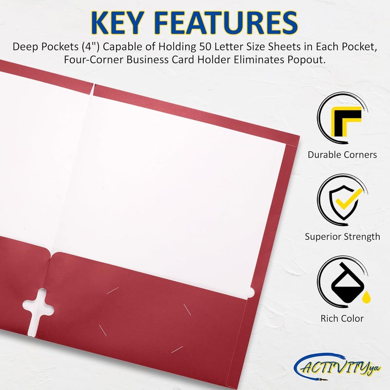 ACTIVITYYA 10 Pack Two Pocket Folders, Red, Strong Thick Paper Folders, for Letter Size, by - Image 3